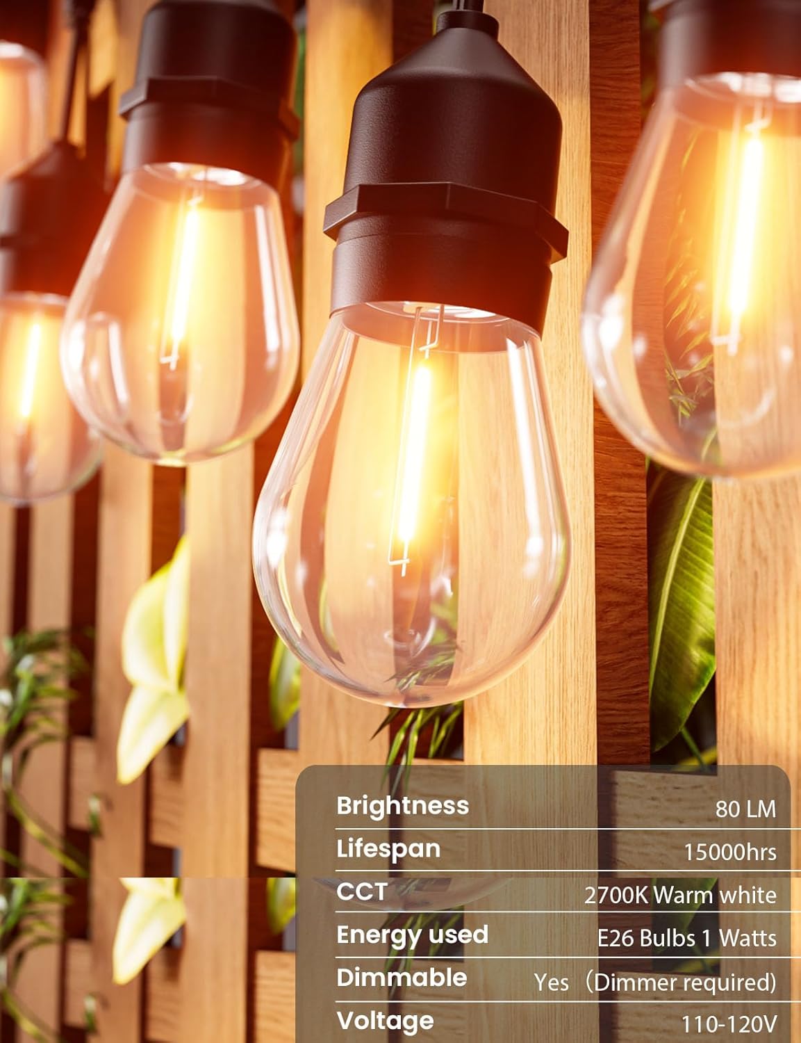 Svater Outdoor String Lights 150FT, E26 Socket, 48pcs S14 Shatterpoof Bulbs, 1 Watt Dimmable 2700K Warm White, IP65 Waterproof Commercial Grade Patio Lights（3 Pack X 50FT）