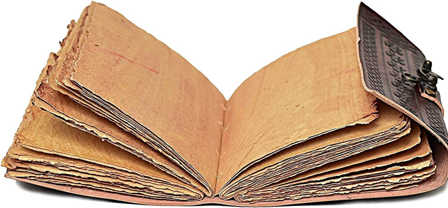 cuero 3 Moon Blue Lapiz Embossed Vintage Leather Journal | 240 Pages of Antique Handmade Deckle Edge Vintage Paper, Leather Sketchbook, Drawing Journal, Great Gift (6 inch by 8 inch, brown)