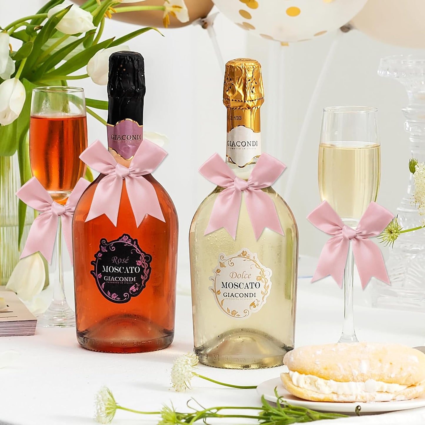 Feluwi Rose gold Gift Wrap Bows (50 Pcs) - 3.3 Inch Elegant Plastic-Free Bows for Christmas Gifts, Birthday Presents, Wedding Friendly Party Supplies, Baby Shower, Gift Bags Decorative Accessories