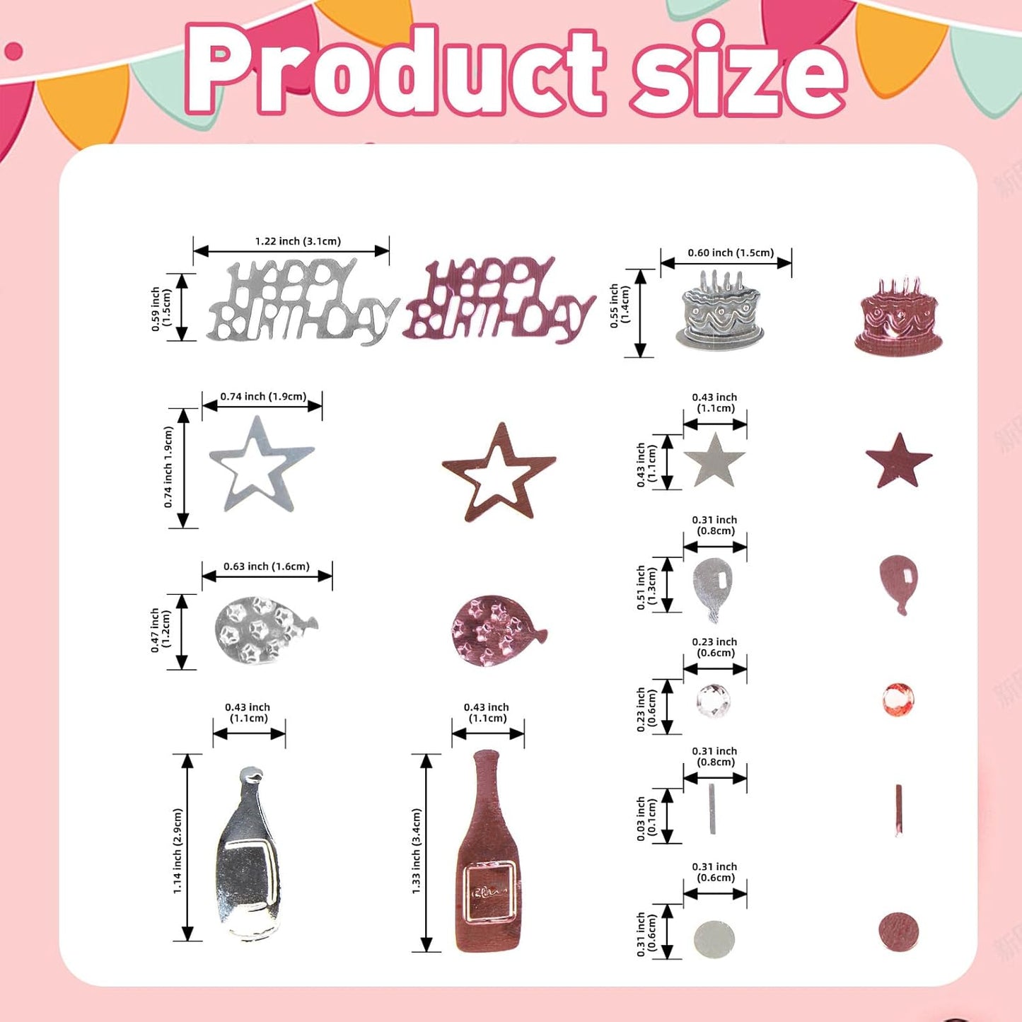 VHUWE Happy Birthday Confetti, 1.6 oz Rose Gold Silver Cake Balloon Star Goblet Bottle Glitter Confetti for Happy Birthday Party Decorations Boys Girls Kids Women Men Birthday Table Decorations