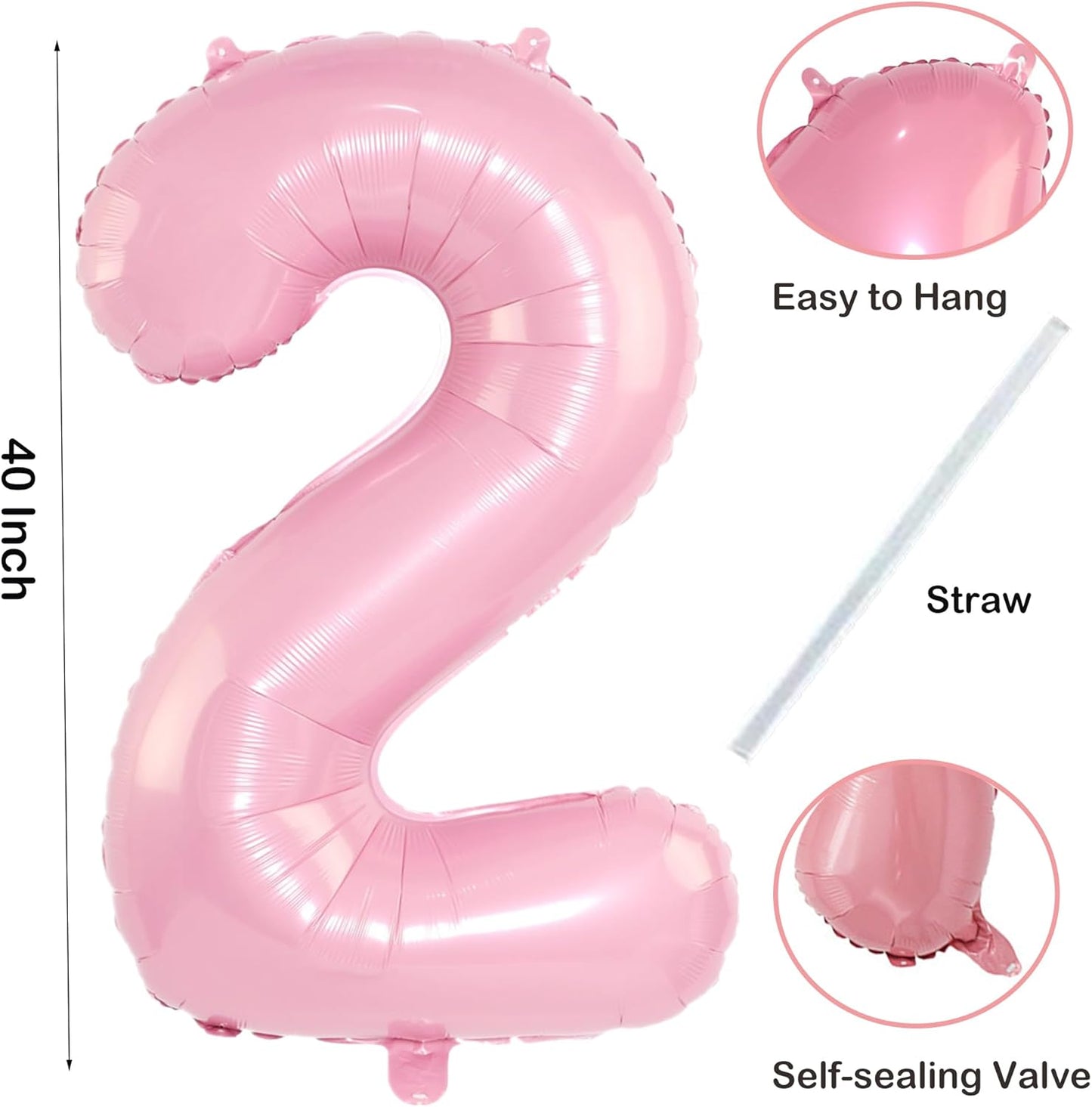 Light Pink 2 Number 40 Inch Pink Large Balloons Big Foil Helium Number Balloons 0-9 Jumbo Happy 2nd Mylar Birthday Party Decorations for Girl Anniversary Party Supplies