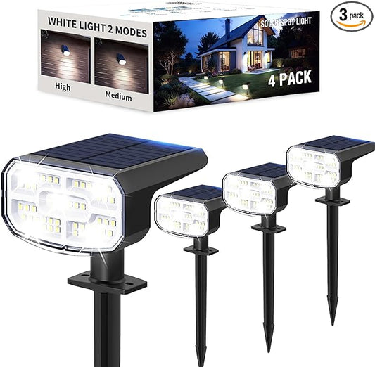 Solar Lights Outdoor Waterproof IP65, Super Bright LED, 6500K 2 Lighting Modes, Solar Powered Yard Garden Solar Spot Lights for Outside Landscape Auto On/Off -6500K,4 Pack