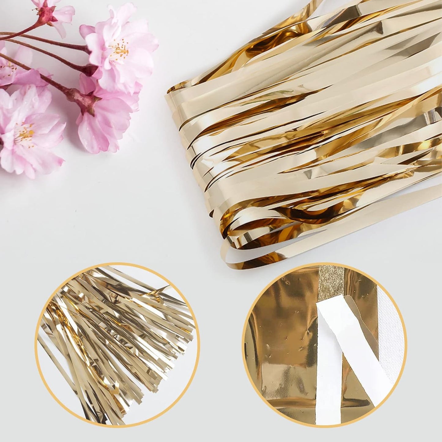 5 Pack Champagne Gold Fringe Curtains (3.2ft x 8.2ft) for Birthday, Wedding, Christmas Decoration