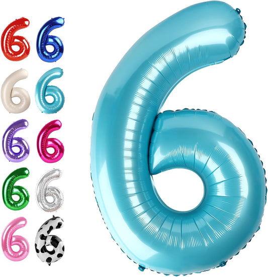 40 Inch Pearl Blue Mylar Foil Number 6 Birthday Balloon, Digital Balloons for 6 16 Boy Girl Party Decorations Supplies, Big Helium Balloon Numbers for 26 36 46 60 Men Women Anniversary