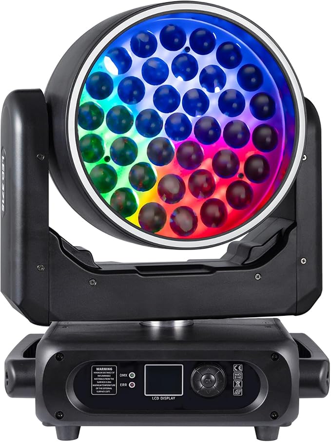 JUNMAN 37x15W RGBW 4 in 1 LED Zoom Moving Head Light with LED Ring DJ Disco Stage Lights for Wedding Party Event Lighting Show
