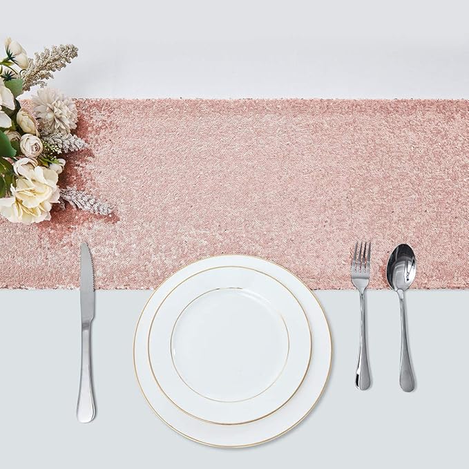 10 Packs 12 x 72 inches Rose Gold Sequin Table Runner, Glitter Runner for Birthday Party Supplies Decorations Wedding Bachelorette Holiday Celebration Bridal Shower Baby Shower