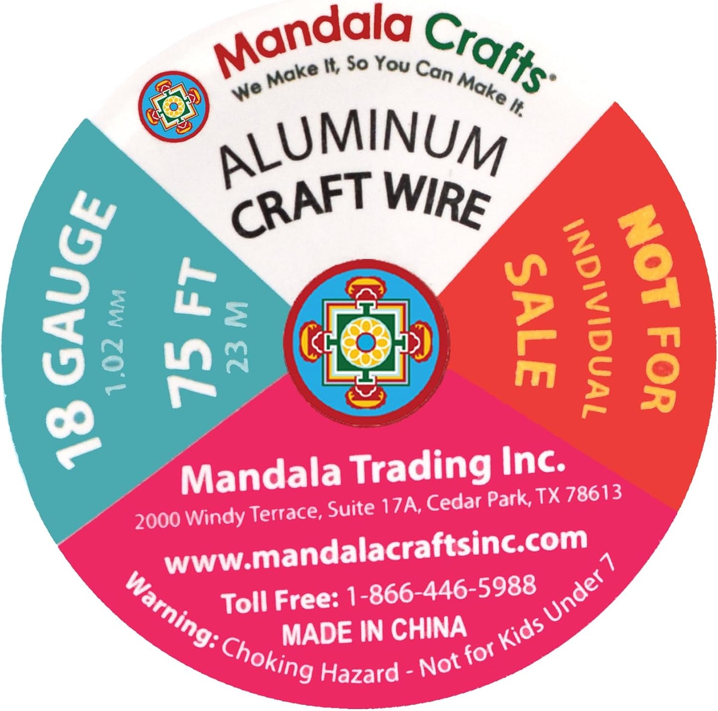 Mandala Crafts 18 Gauge Anodized Aluminum Craft Wire for Jewelry Making - 450 FT Colored Flexible Silver Copper True Blue Black Red Kelly Green Wire - Bendable for Bonsai Armature Crafting Sculpting