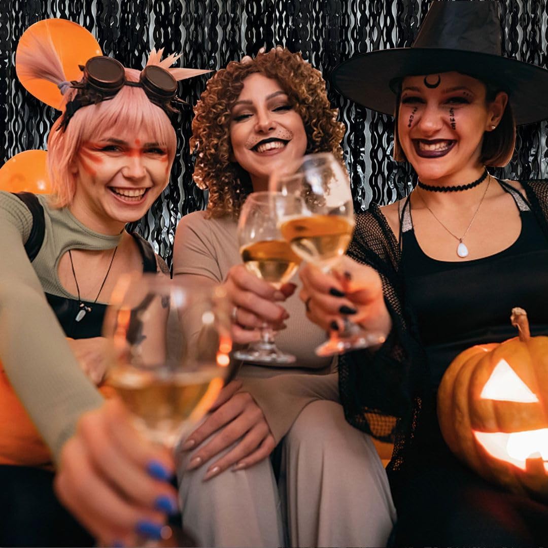 Black Backdrop for Party Decorations, Wave Foil Fringe Curtain Tinsel Photo Backdrop Black Streamers Tinsel Curtain for Birthday Wedding Bachelorette Christmas Celebration Party Decorations