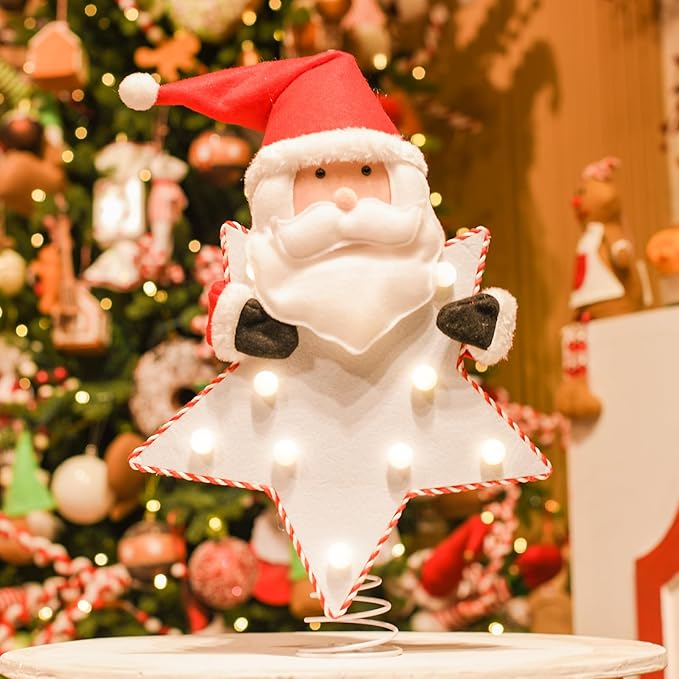 Santa Claus Christmas Tree Topper -Santa Claus Christmas Decorations, Holiday Xmas Decorations Funny Home Decor with Battery Operated Tree Ornaments w/10 LED Lights(Battery not Included)