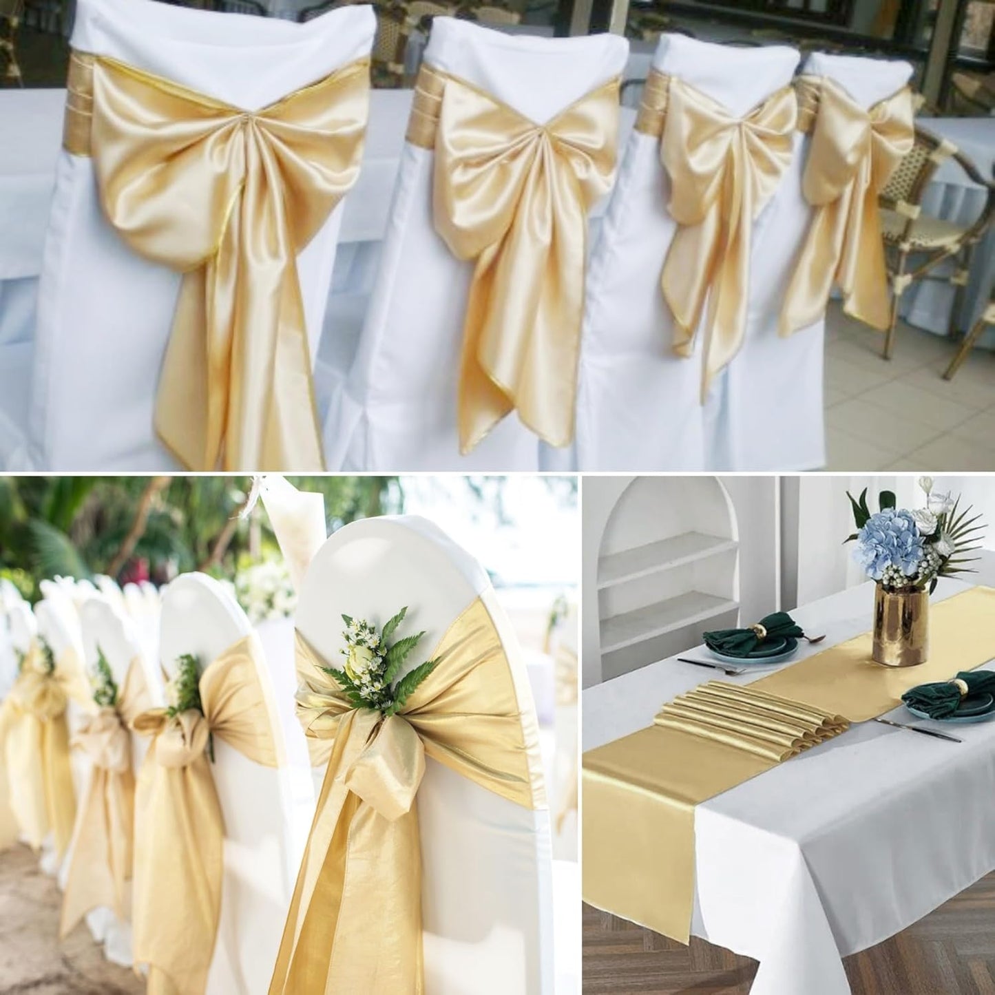 100 PCS Satin Chair Sashes Decorative Bow Chair Sashe Ties Chair Ribbon Bows Chair Cover Band for Wedding Birthday Party Ceremony Reception Hotel Events Banquet Home Kitchen Decor(7x108inch,Champagne)