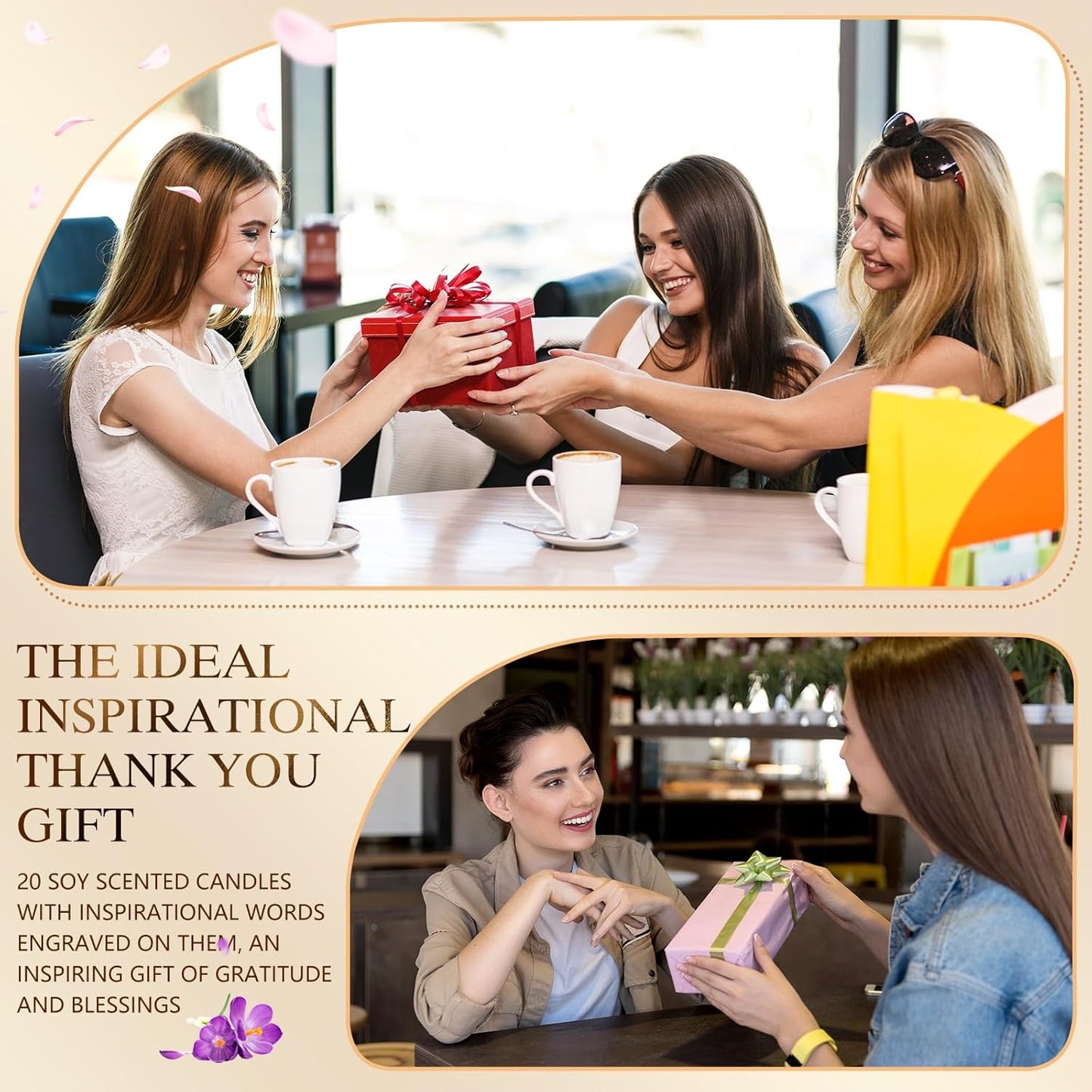 MTLEE 20 Pcs Thank You Gifts Candles 3.5 oz Employee Appreciation Inspirational Scented Soy Wax Candle Thank You Gift Christmas Gifts for Coworker Women Volunteer Teacher(Grateful,Brown)