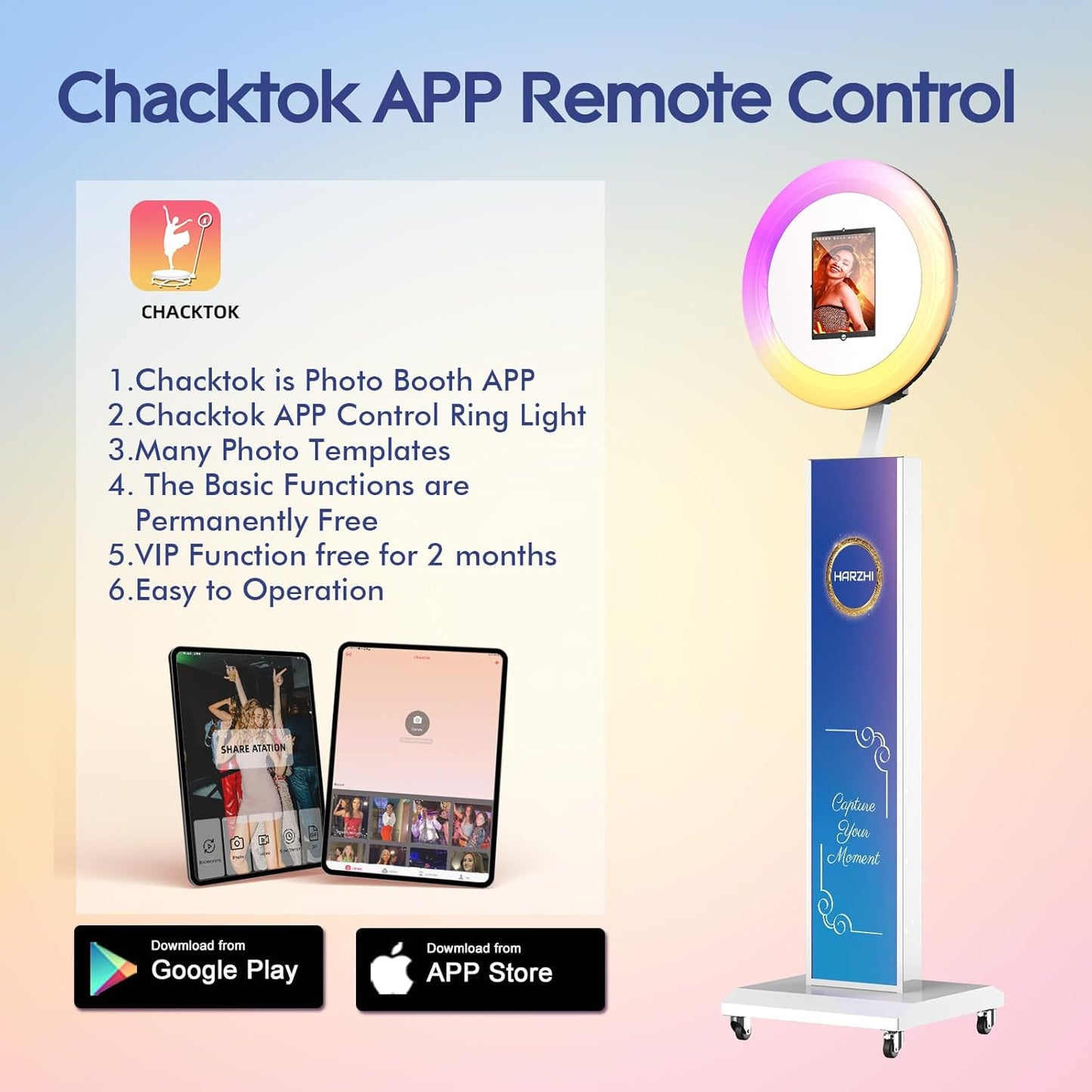 HARZHI Portable Photo Booth Compatible with Ipad, Large Lightbox Ipad Photo Booth for Christmas Wedding Party Provide ChackTok Software APP VIP, Free Custome Logo, Flight Case White