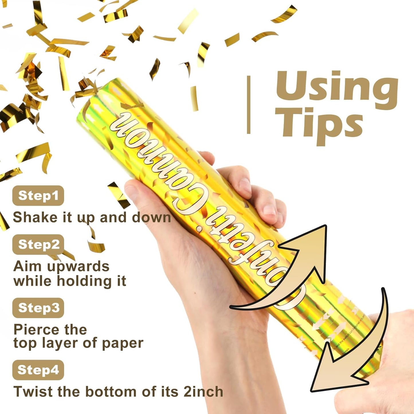 Tamodan 5 Packs Confetti Poppers,12 inch Confetti Cannon,Gold Party Poppers Confetti Shooters for New Year's Eve, Christmas, Birthday,Wedding, Graduationand Any Celebrations.