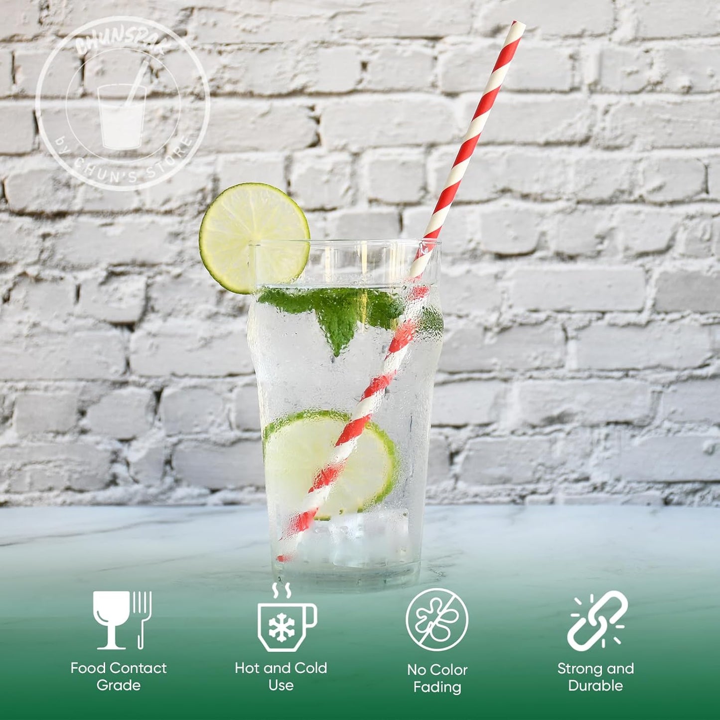 Extra Long Paper Straws 10 Inch - Biodegradable Disposable Long Drinking Straws - Red/White Striped, 100