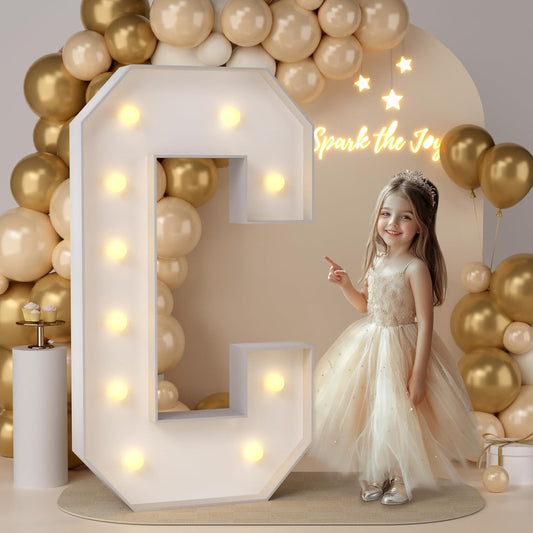 JoyMuse 4FT Marquee Light Up Letters for Marry Me Proposal Decorations Big 4FT Letters with Lights for Baby Shower Party Decor, Letter C