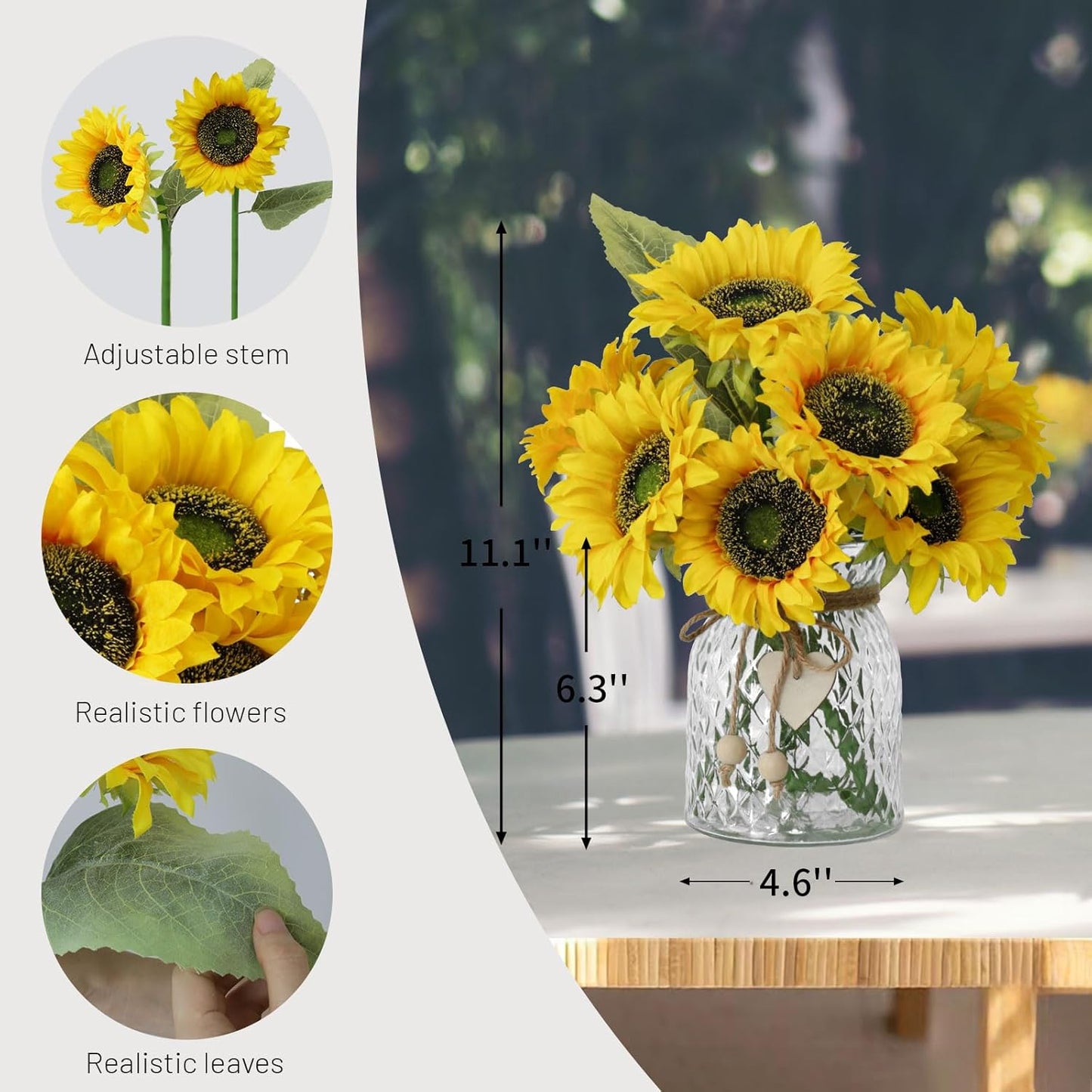 Artificial Sunflowers Flowers with Vase,Fake Flowers Bouquet for Sunflower Decor,Sunflower Kitchen Decor,Silk Flowers for Home Decor Living Room,Flower Centerpieces for Tables,Office Decor,Boho Decor