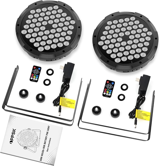 Battery Powered Stage Par Lights - 2Pack 90W 60LED RGB Color Mixing - Rechargeable Par 5 Hours Working Time - Remote & DMX Control - Uplights for DJ Event Wedding Party Church Music Band Performance