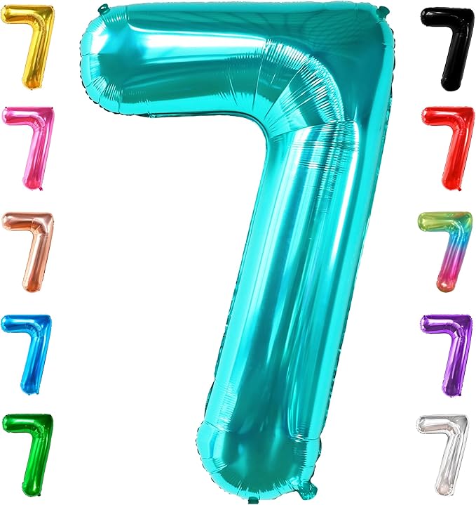 KatchOn, Aqua Blue 40 Inch Number 7 Balloon - 1pcs | Birthday Decorations for Boys & Girls | Unisex Ocean Themed 7th Birthday Party Supplies