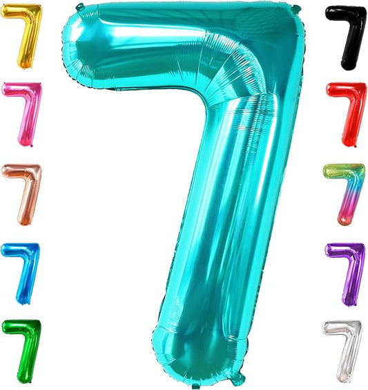 KatchOn, Aqua Blue 40 Inch Number 7 Balloon - 1pcs | Birthday Decorations for Boys & Girls | Unisex Ocean Themed 7th Birthday Party Supplies