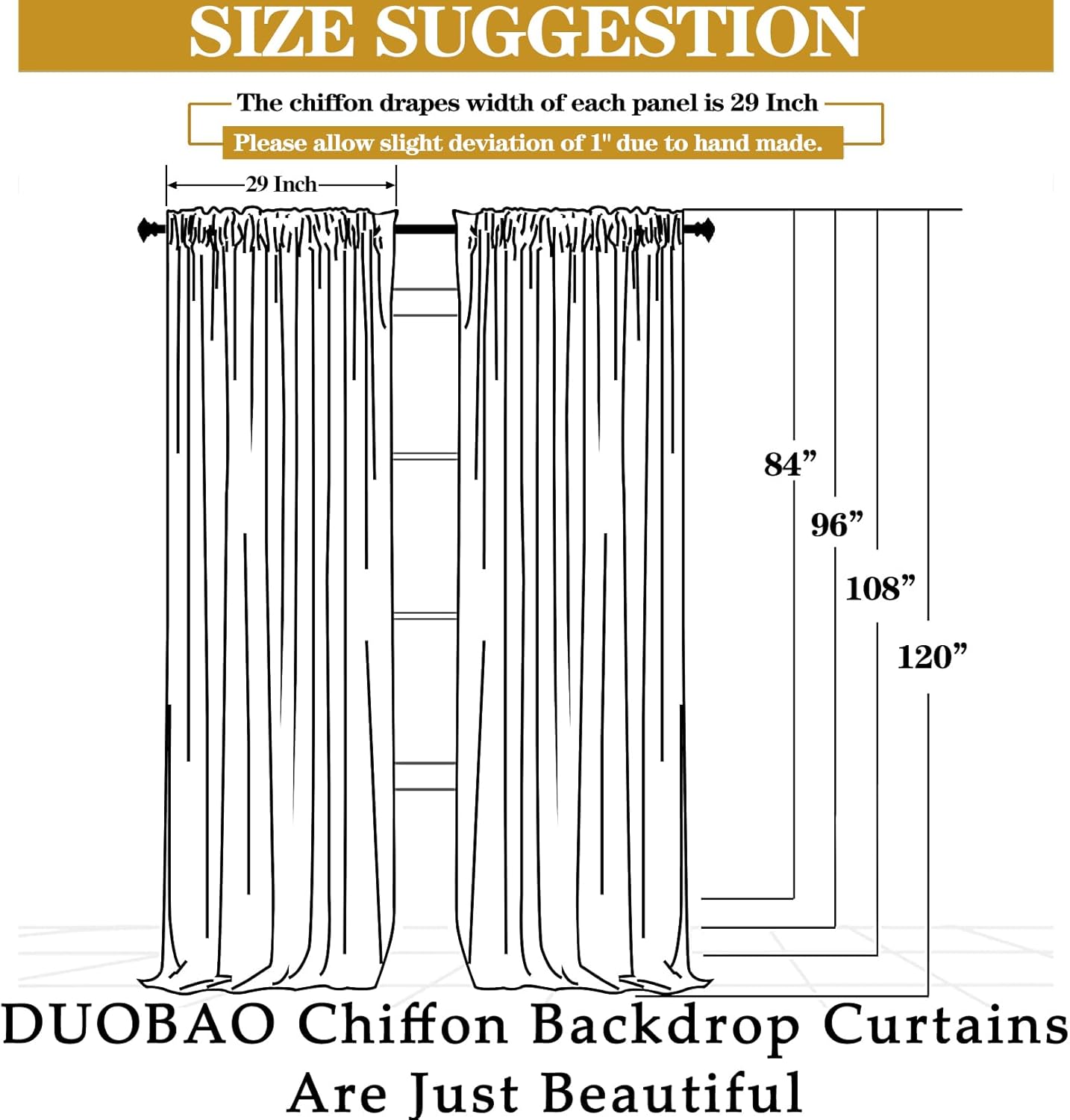 DUOBAO Rainbow Chiffon Wedding Arch Decor - Lightweight Sheer Fabric Archway for Ceremonies, Photo Backdrops, Parties (108" Tall x 29" Wide, 2 Panels)
