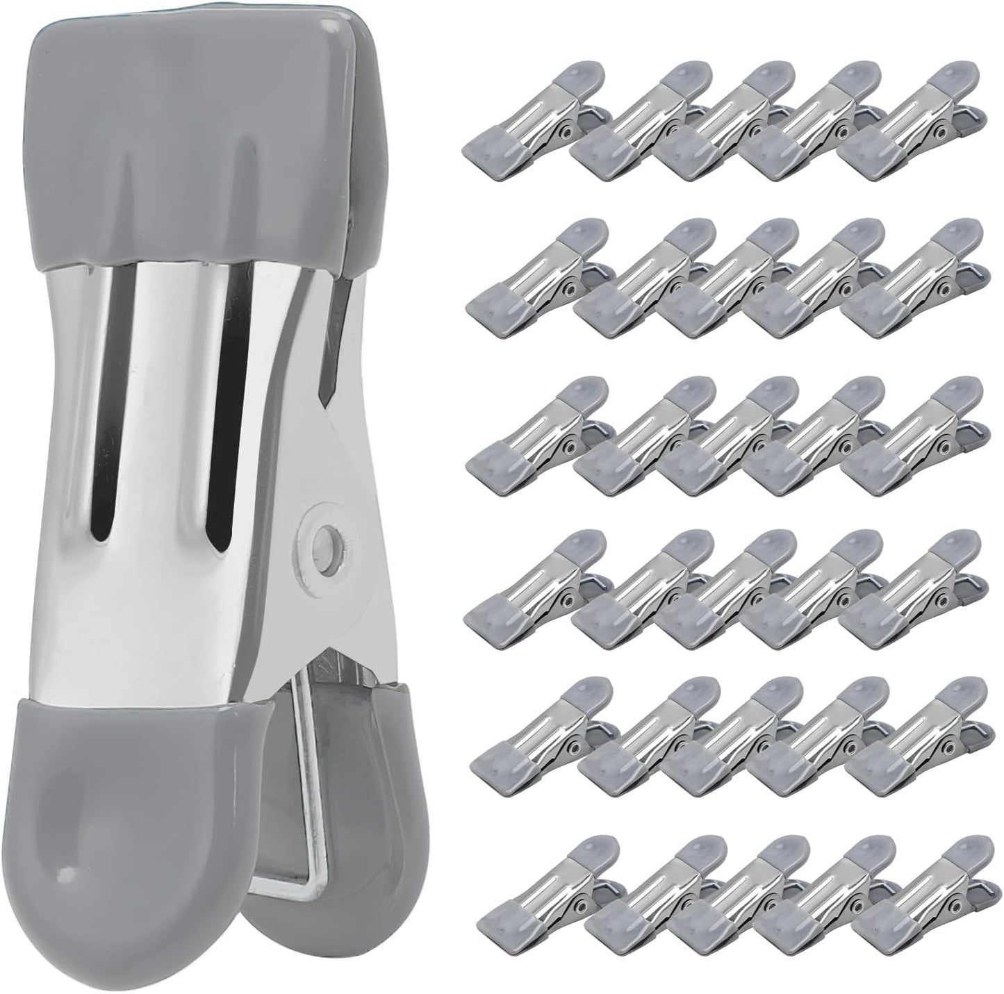 Clothes Pins Heavy Duty 30 Pack - 2.17 Inch Metal Chip Clips, Clothespins for Photo Drying Clothesline Laundry Sock, Bag Clips for Food Kitchen Stainless Steel with Rubber, Gray
