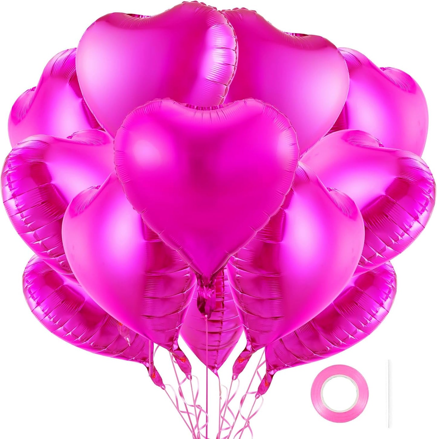 12Pcs Hot Pink Heart Balloons, 18 Inch Heart Shape, Love Balloons for Valentine's Day, Wedding, Birthday Decorations