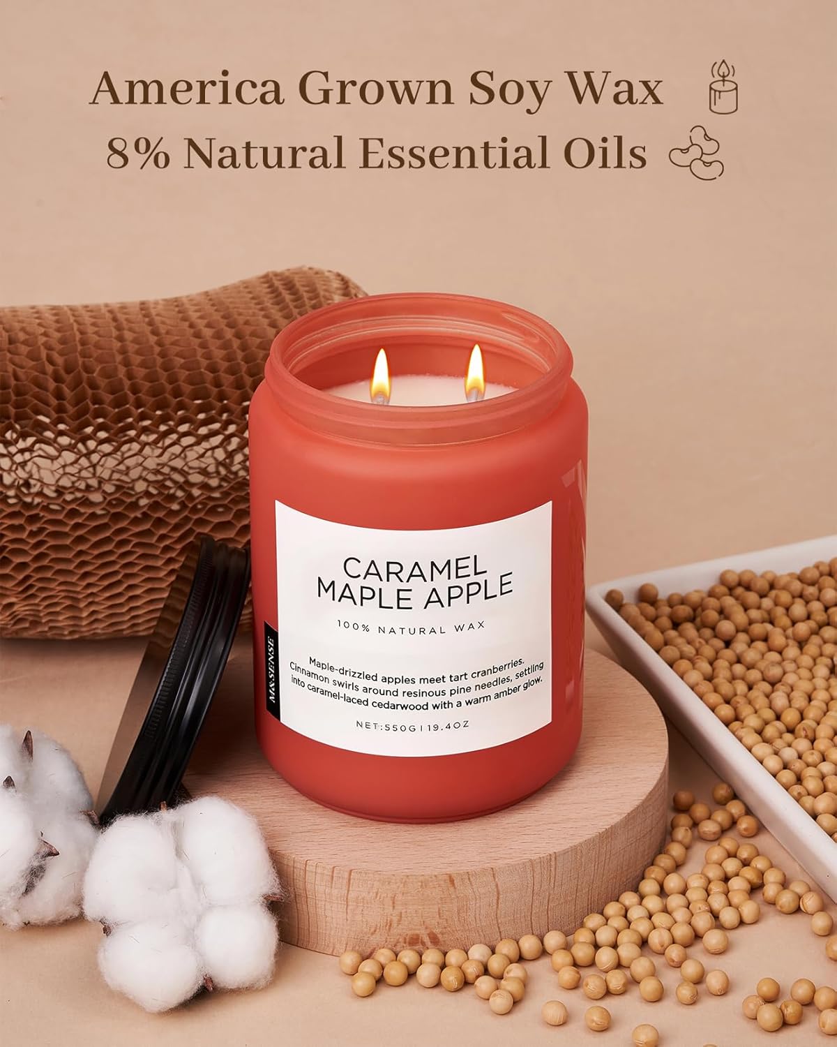 M&SENSE Caramel Apple Pie Candles for Home Scented, Natural Soy Wax 19.4oz Long Lasting 110 Hours Clean Non Toxic Large 2 Wick Candle Gifts for Thanksgiving Housewarming