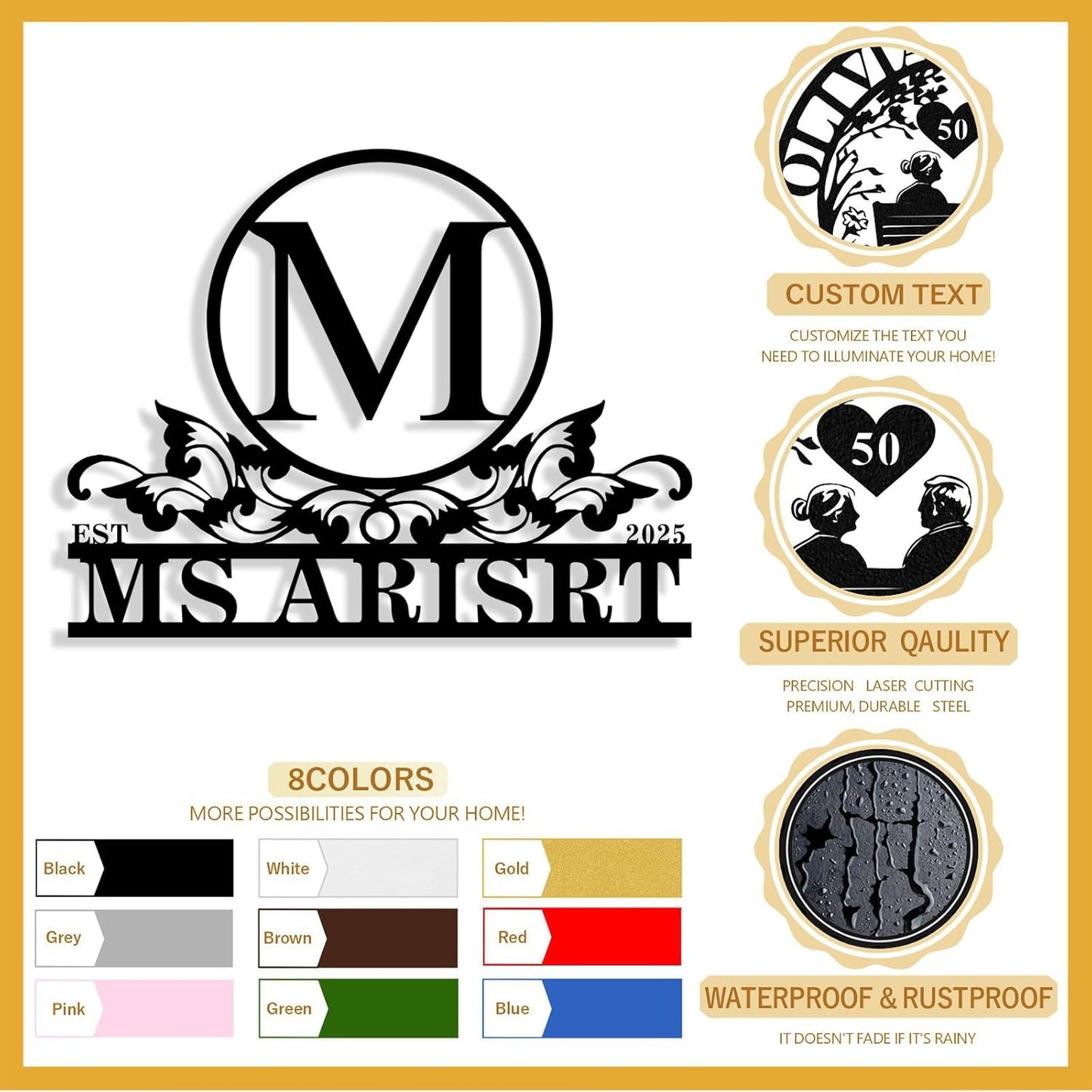 Custom Metal Name Sign, Personalized Family Last Name Signs for Home, Split Letter Monogram Wall Art Decor, Customized Metal Signs for Outdoor, Personalized Wedding Housewarming Gift