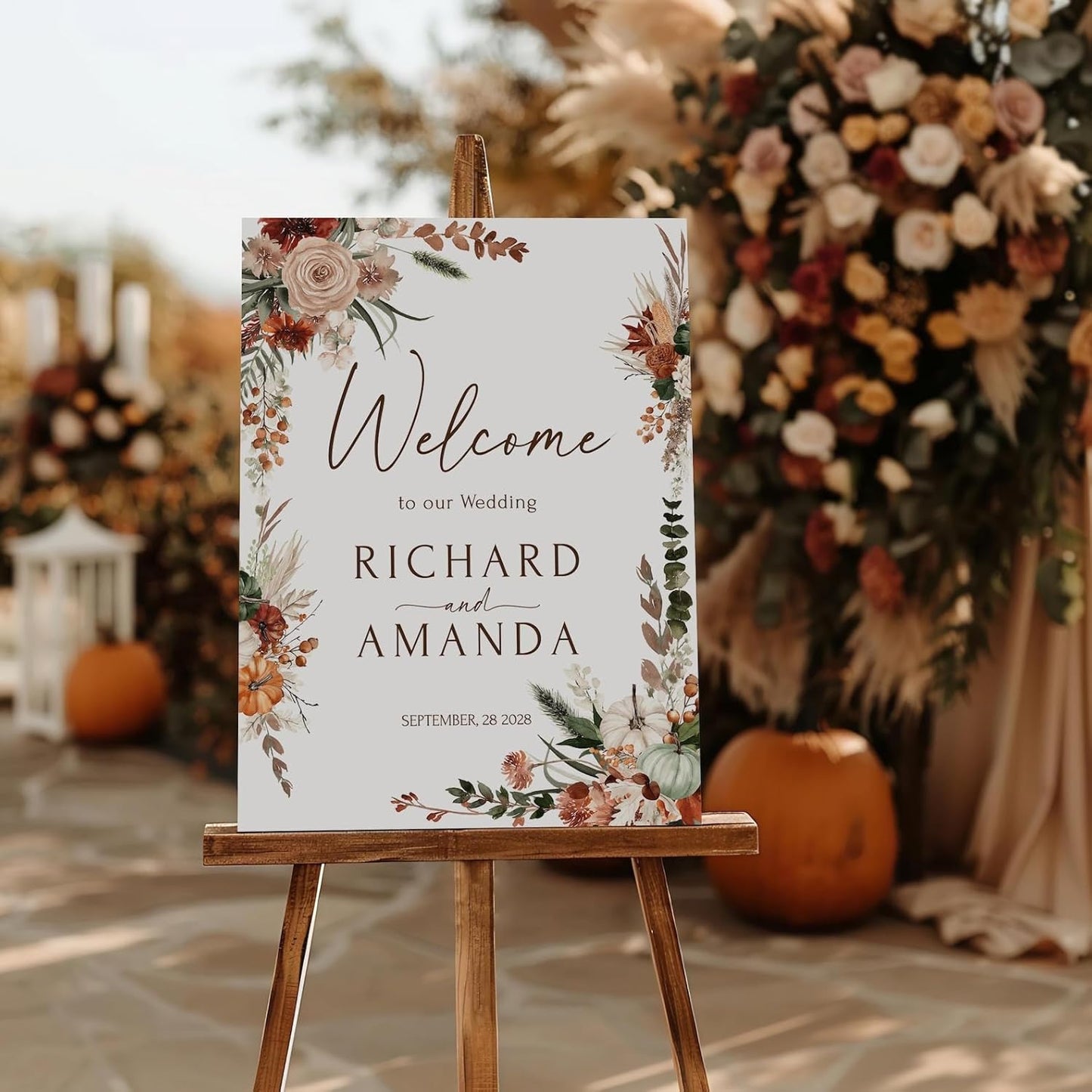 Welcome Wedding Signs, Terracotta Fall Burnt Orange Copper Wedding Sign Decorations Signage 12" X 18" (Small), 27" (Medium), 36" (Large), Plastic, Modern, Pole Mount, Weather