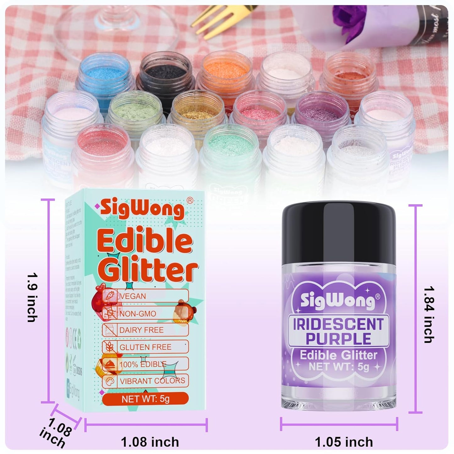 Iridescent Purple Edible Glitter - 5g Food Grade Cake Decorating Shimmering Glitter, Edible Sprinkle Luster Dust for Drinks, Chocolates, Fondant, Strawberries, Cupcakes, Candy, Cookie - Vegan