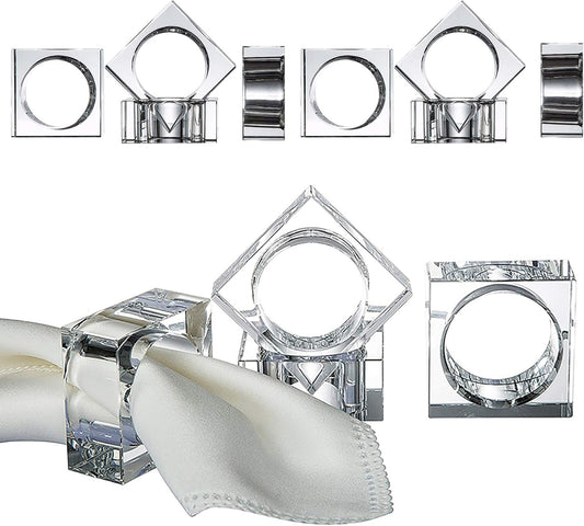 Crystal Napkin Holder Rings Square Design Christmas Decorations for Dinner Set of 12