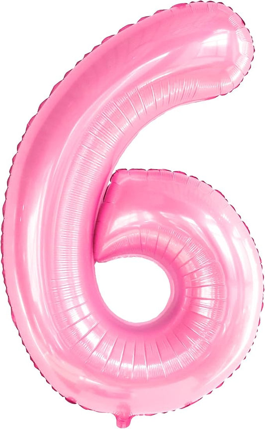 KatchOn, Giant Light Pink Number 6 Balloon - 40 Inch | Number 6 Foil Balloons, 6th Pink Birthday Decorations for Girls | Pink 6 Balloon, 6th Anniversary Decorations | 6 Year Old Pink Party Decorations