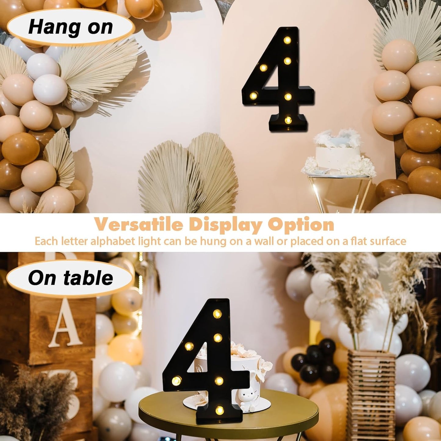 LED Marquee Numbers, 8.58 Inch Led Light Up Numbers for Party, Small Light Up Letters, Battery Powered Lighted Number for Table, Birthday, Night Light, Christmas or Home Decor (Black, Number 4)