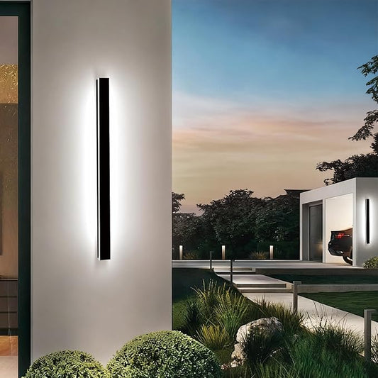Modern Outdoor Wall Light, 47in Exterior Wall Lights Dimmable, Waterproof Black Outdoor LED Lights Porch Long Strip Wall Sconce Wall Mount for Living Room Garage