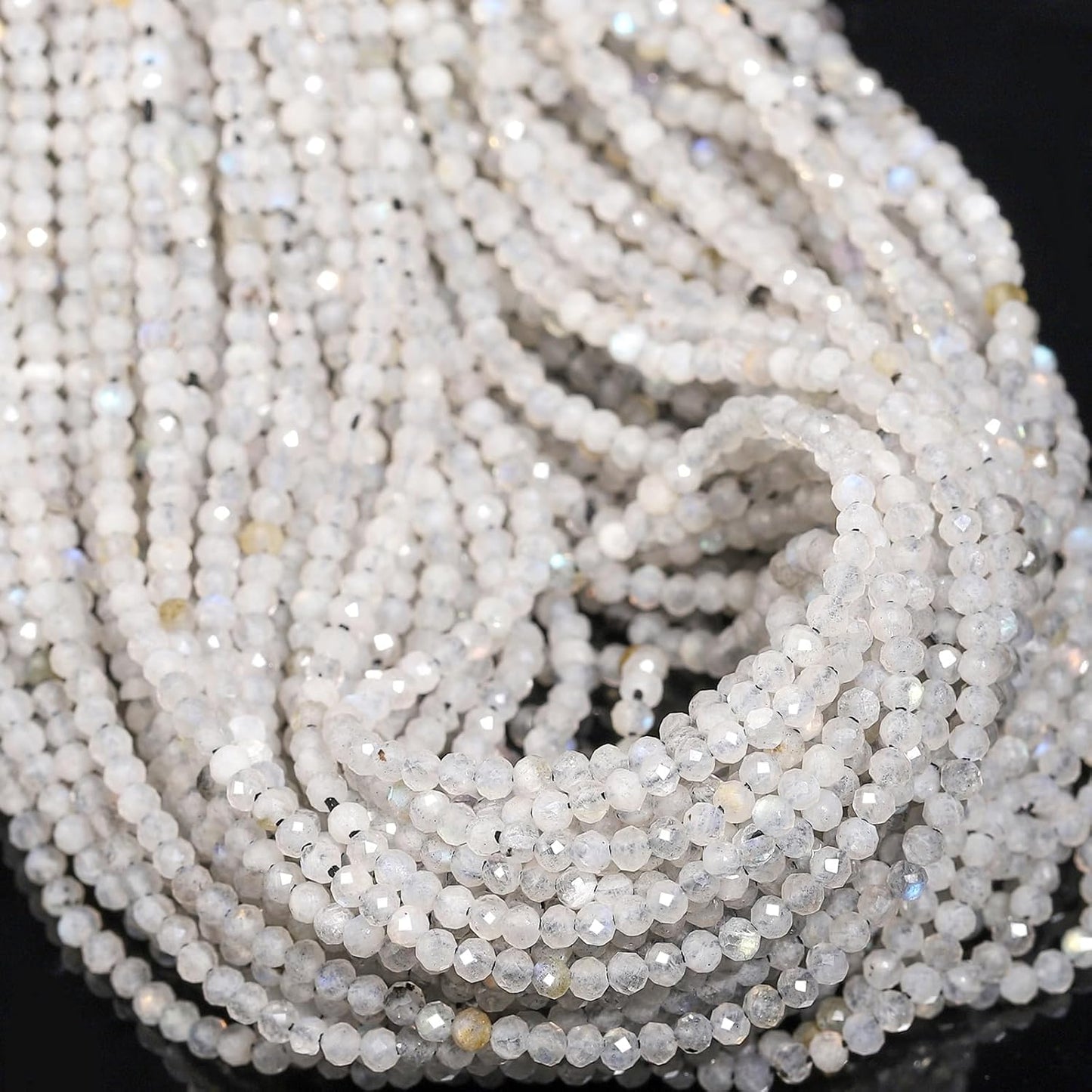 Song Xi 180pcs 2mm Natural Gray Labradorite Gemstone Beads Faceted Round Loose Stone Beads for Jewelry Making