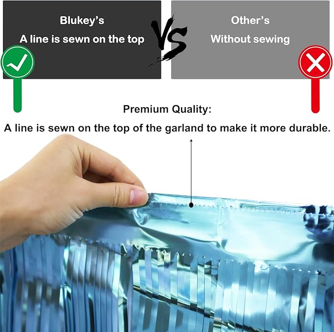 Thick 10 Feet by 15 Inch Turquoise Foil Fringe Garland - Pack of 3 | Shiny Metallic Tinsel Banner for Parade Floats, Bridal Shower, Wedding, Birthday, Christmas | Wall Hanging Drapes (3)