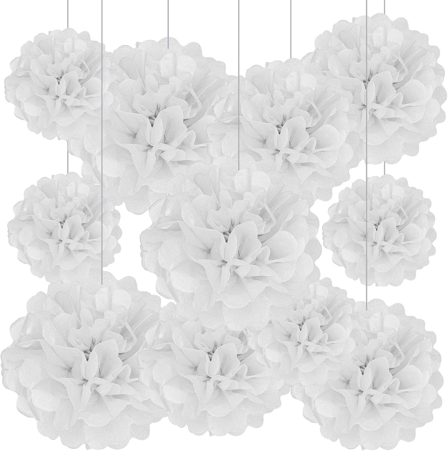 Tissue Paper Pom Poms, White Tissue Paper Flowers, Hanging Flower Balls for Weddings Fiesta Parties Birthday Baby Showers Classroom Bridal Shower Decoration (20Piece Set-6/10/12/14Inch)