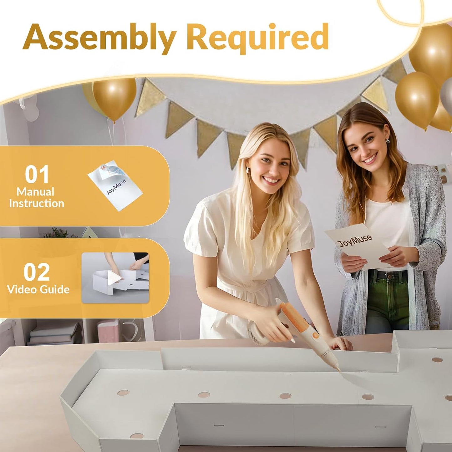 JoyMuse 4FT Marquee Light Up Letters, Gold, 4 Feet Tall, Party Decor, Foam Board, LED, Indoor