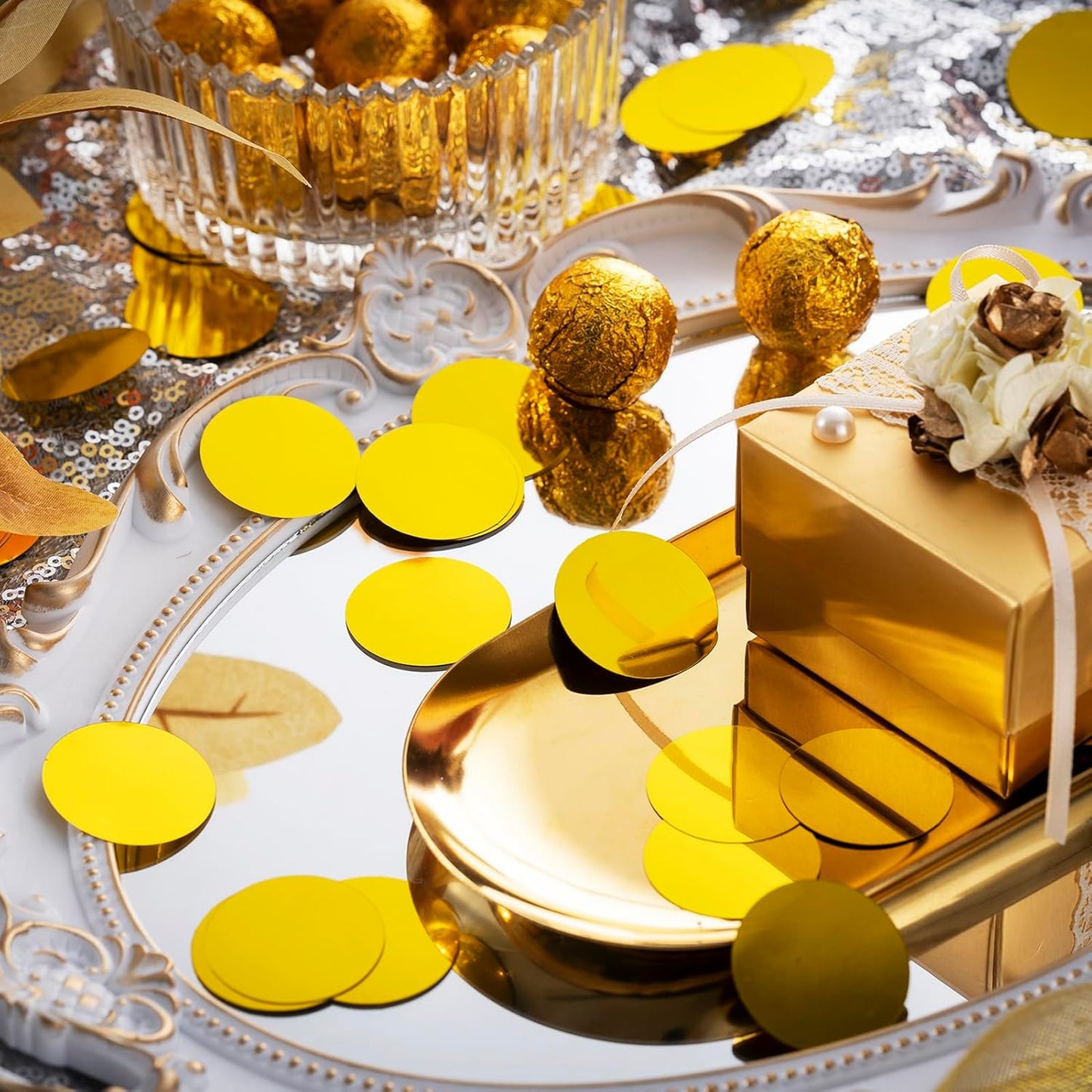 Gold Sparkle Confetti 1.2 Inch - 300 Metallic Flakes for Wedding, Birthday Party, Table Scatter
