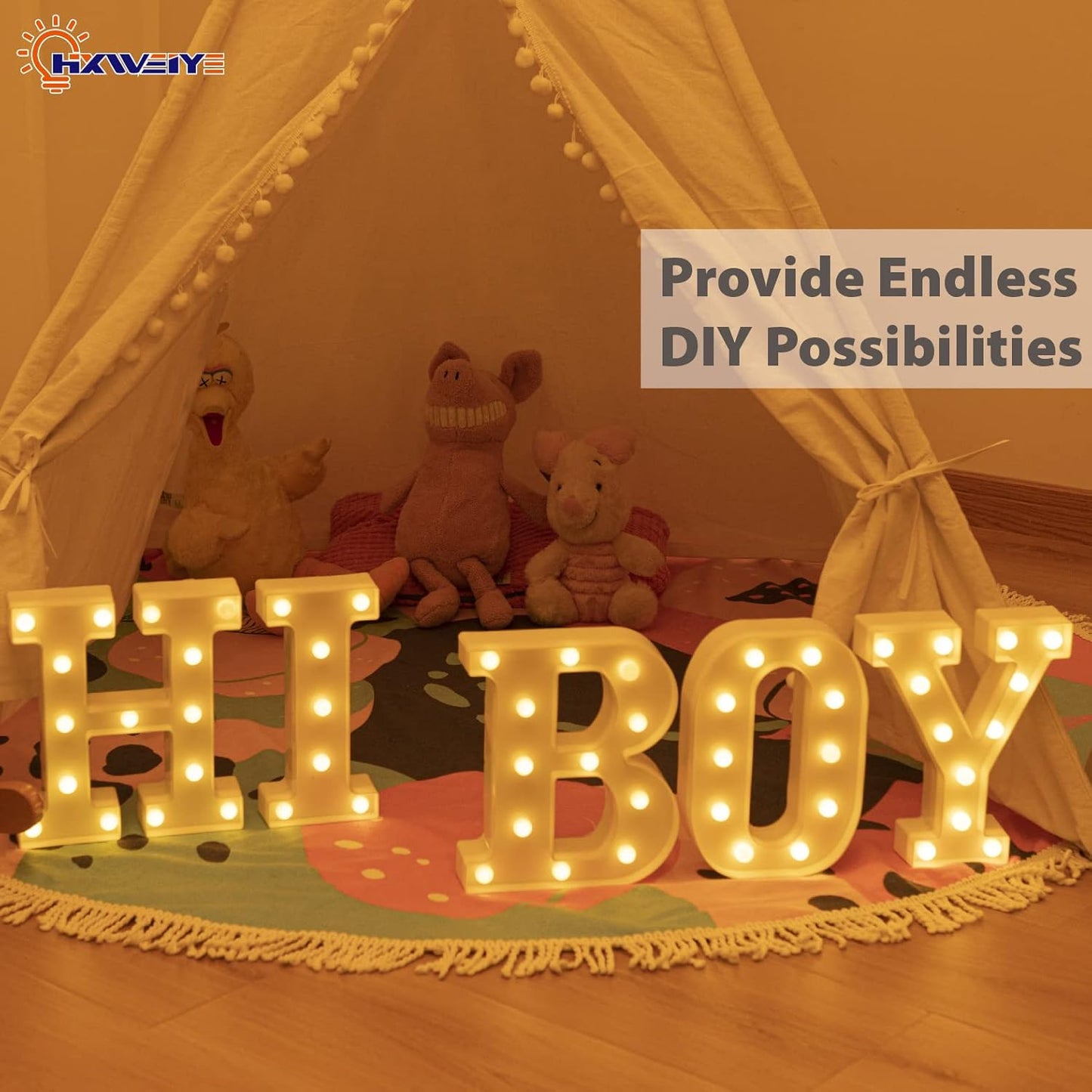 LED Marquee Letters Lights Sign Y, HXWEIYE Led Letter Lights 26 Alphabet, Light Up Number 0-9 Letters Sign Warm White for Party Home Birthday Anniversary Battery Powered (9 * 7.3 * 1.8IN)