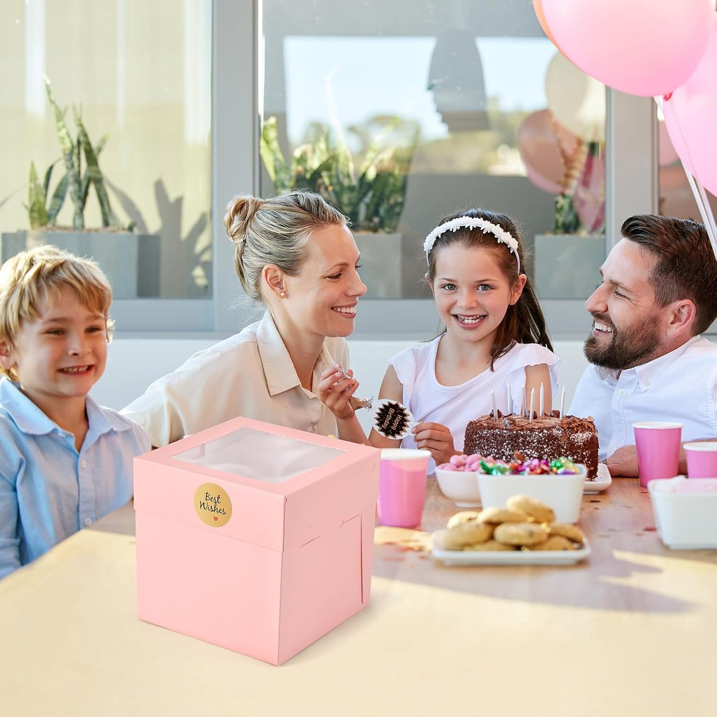 12Pcs 8x8x8 Inches Cake Boxes, Pink Square Bakery Boxes with Window, Disposable Cake Carrier Container for Pastries, Pie, Cookies, Chocolates, Cupcakes, Birthday Party, Wedding