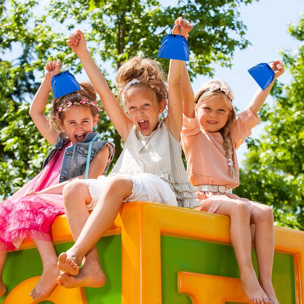 ArtCreativity 3 Inch Blue Metal Cowbell Noisemakers (Pack of 12) Loud Metal Cowbell Noise Makers Party Favors with Handles, Great for Football Games, Sporting Events, for Kids and Adults