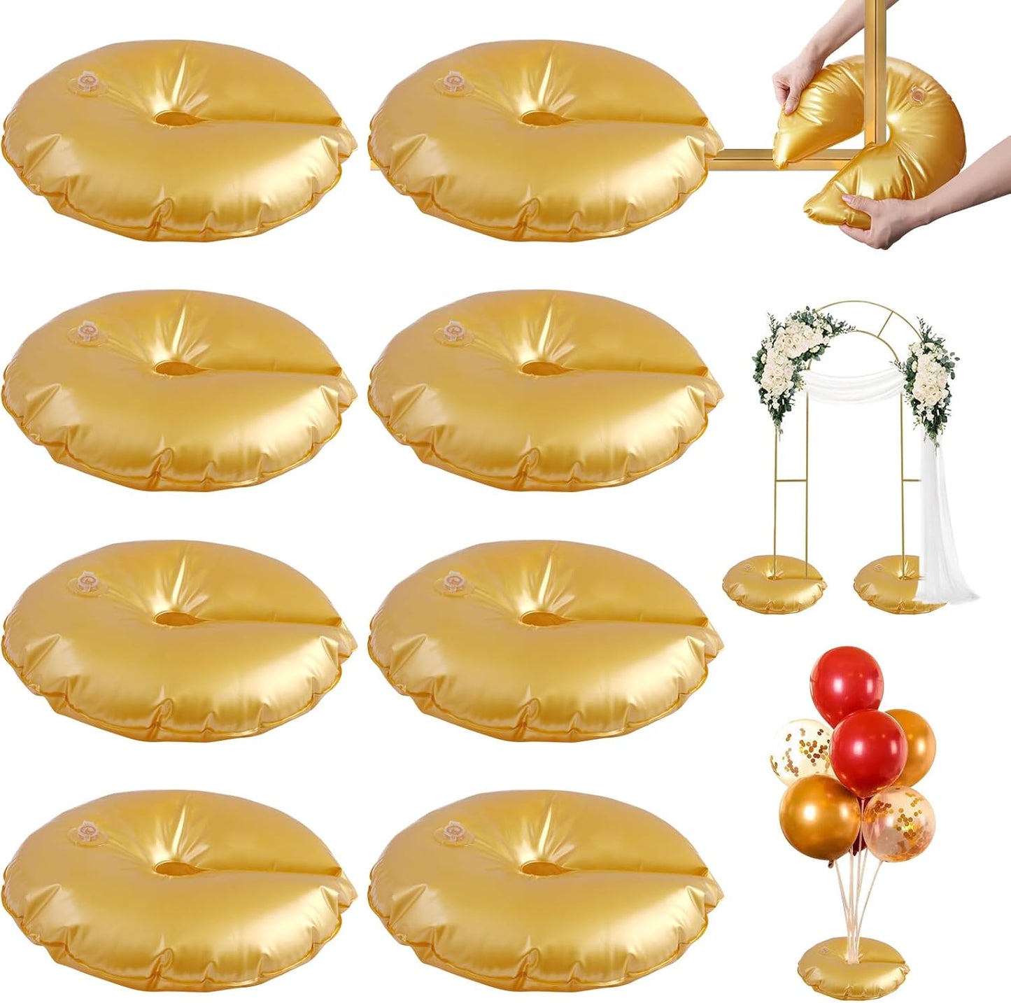 8 Pack Golden Water Bag for Wedding Arch Stands, Heavy Duty Water-Filled Base Weights for Party Backdrop Metal Frames, Thickened Water Fillable Base (8 PCS)