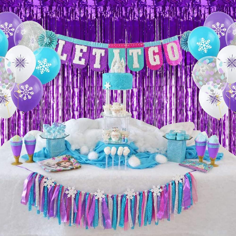 TONIFUL 3Pcs Purple Door Streamers,Purple Photo Booth Backdrop,Metallic Streamers Foil Fringe Curtains for Halloween Birthday,Christmas,New Year,St. Patrick's Day Party Decor(9.9ft x 6.6ft)