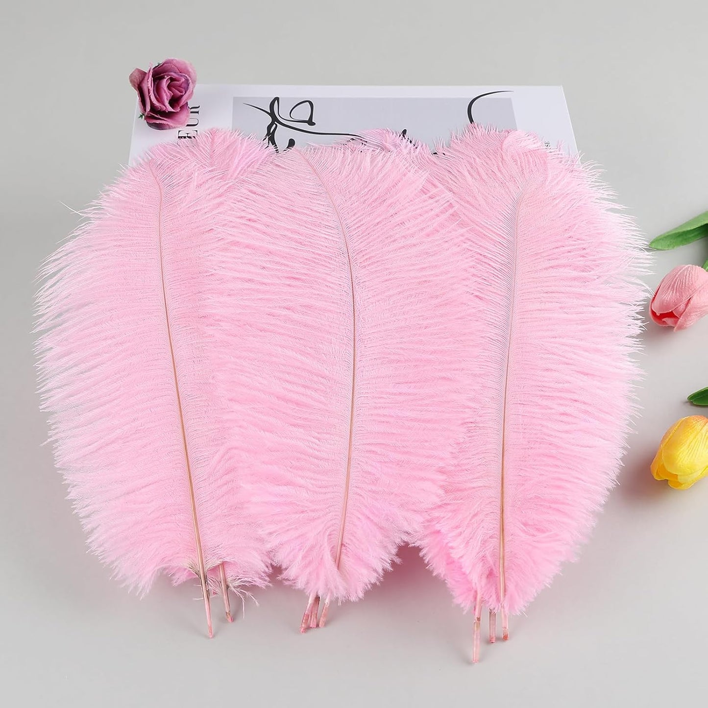 THARAHT Pink Ostrich Feathers 12pcs Natural Bulk 10-12Inch 25cm-30cm for Crafts Wedding Party Centerpieces Easter Gatsbi and Home Decoration Feathers