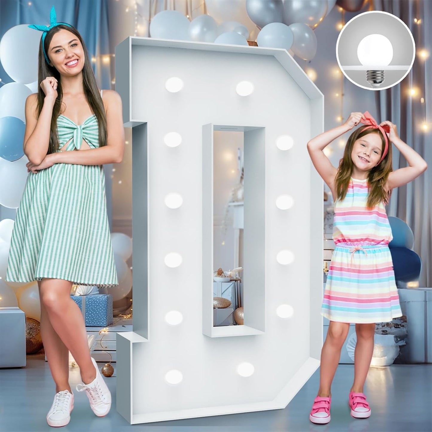 4FT Marquee Light Up Letters - Cool White Light Up Letters D with Fixed Water Bag, Party Decoration Large Marquee Light Up Letters can Be Used for Wedding Decoration, Birthday Party Decoration