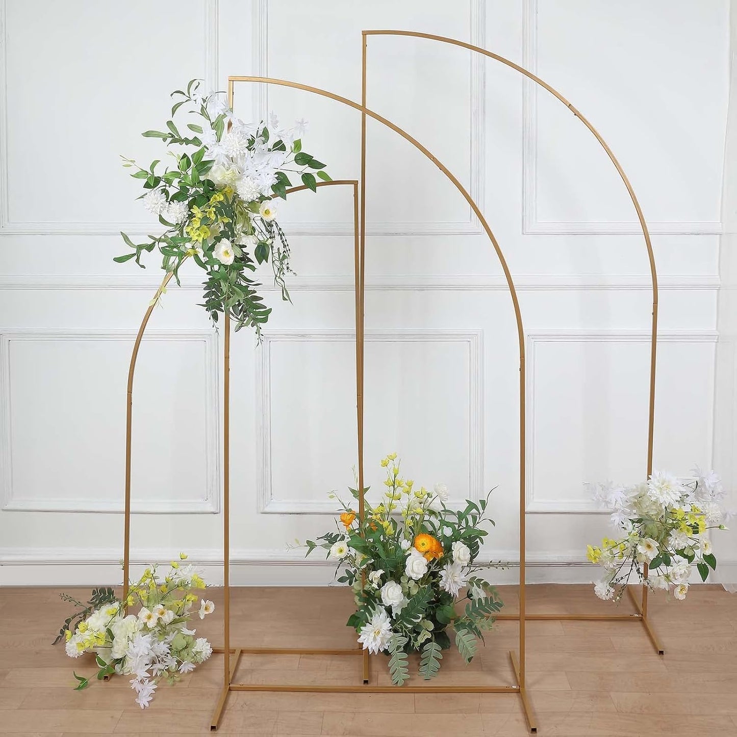 Tableclothsfactory 6ft Gold Metal Wedding Arch Chiara Backdrop Stand, Half Moon Floral Frame Arbor Display