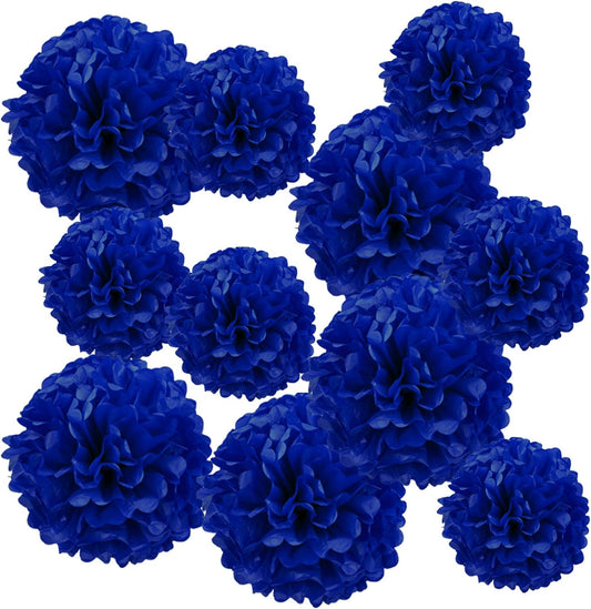 Navy Blue Paper Pom Poms - Party Tissue Paper Flowers Balls - Party Hanging Decoration Supplies - Size of 10inch, 12inch, Great for Wedding, Birthday, Any Parties and Events (12 PCS)