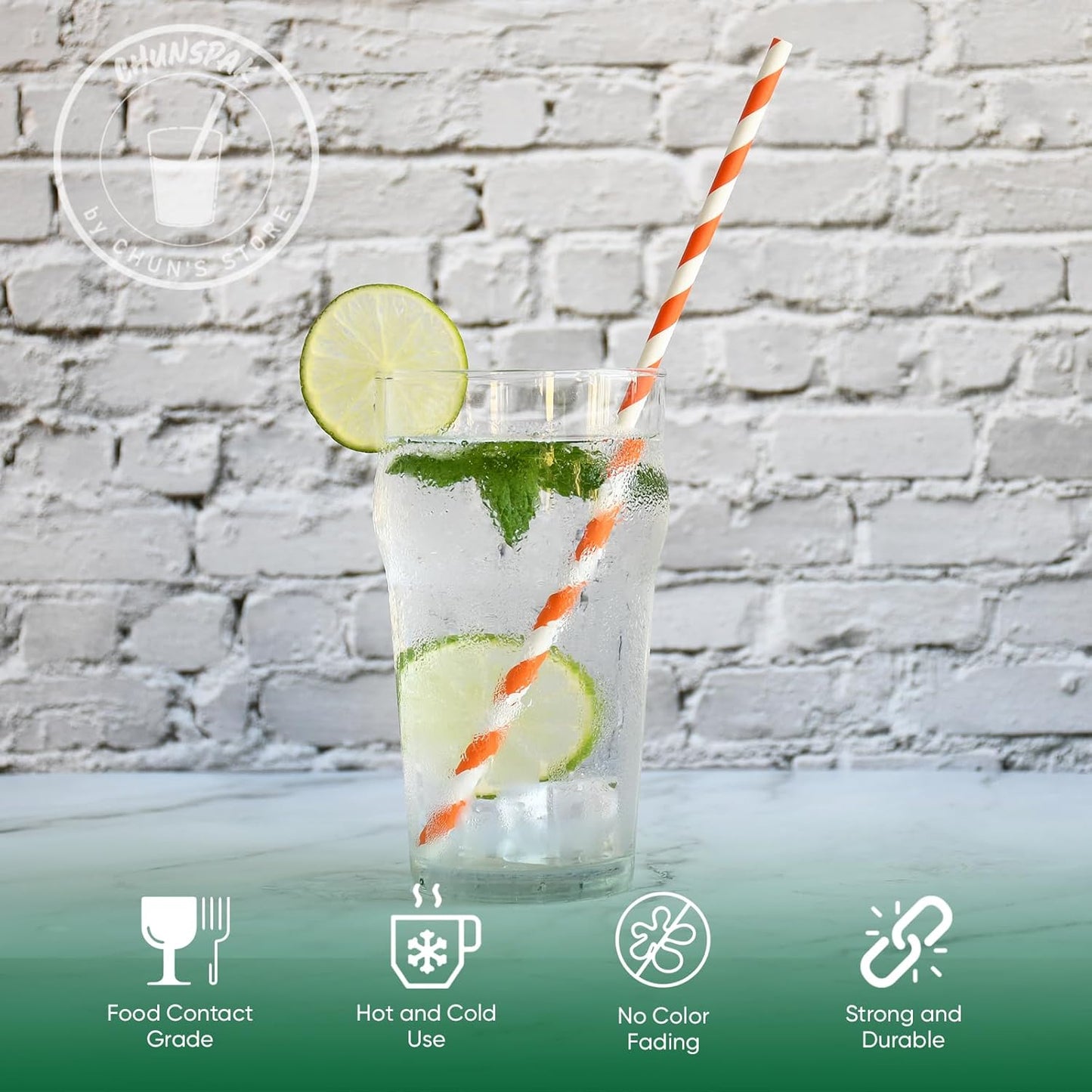 Orange Striped Paper Drinking Straws, 10.25 Inch Long, 100 Counts - for Tall Drinks, Halloween Party - Eco Friendly