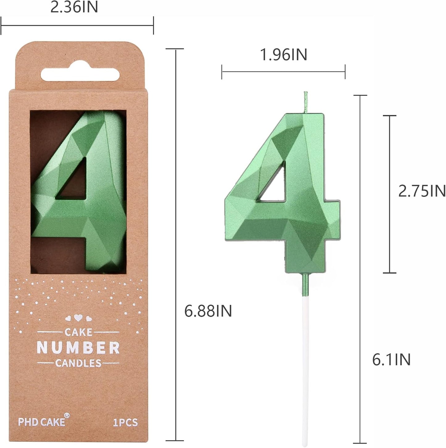 PHD CAKE 2.76 Inch Crystal Green 4 Number Cake Candle, Numeral Birthday Candles, Green Number Candles, Party Celebration